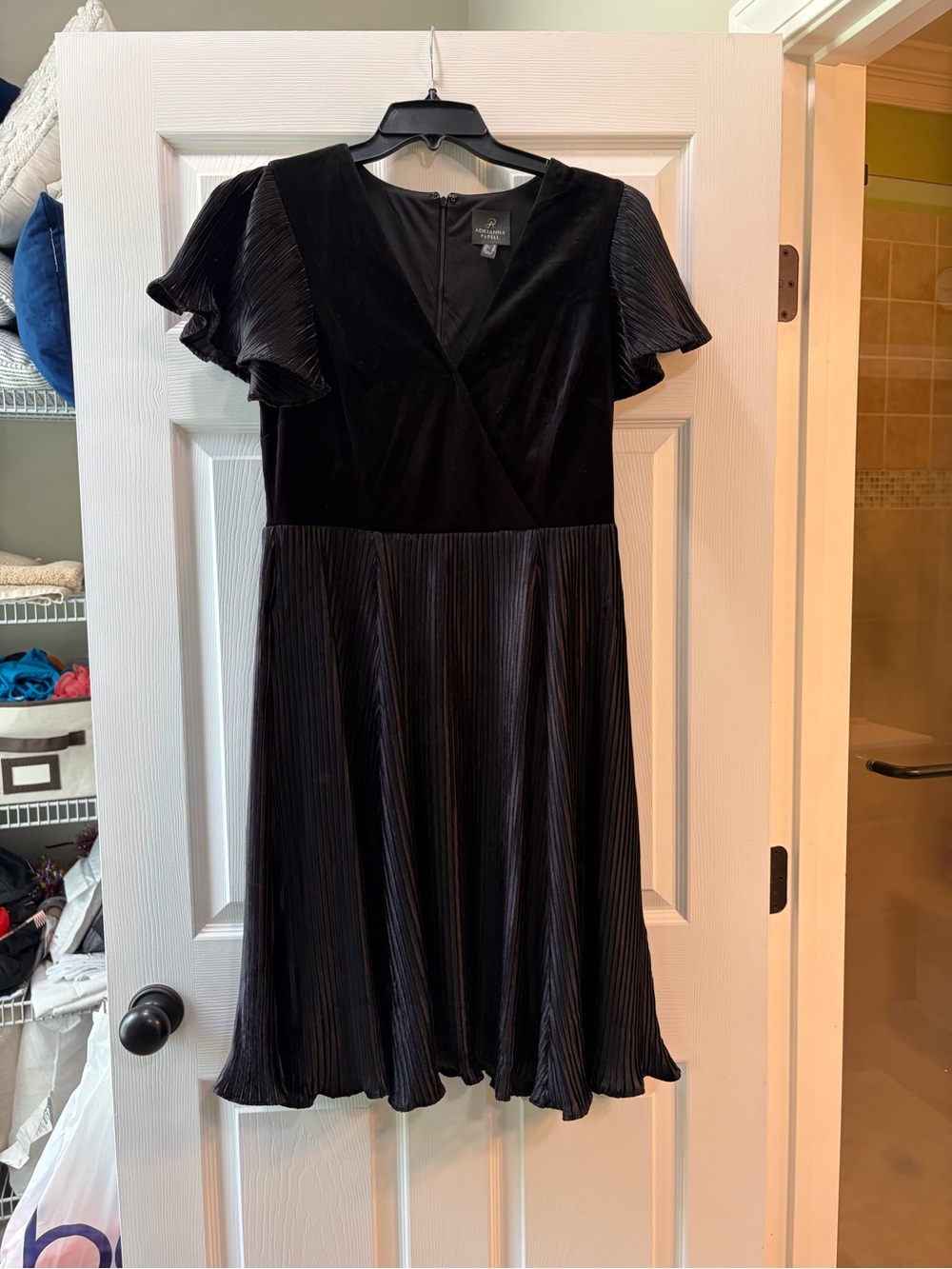Adrianna Papell Black Velvet & Pleated Midi Dress